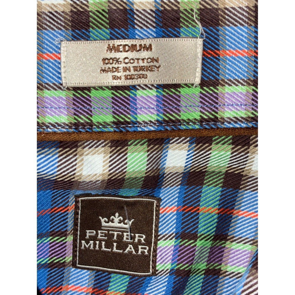 Peter Millar Mens Blue Green Plaid Cotton Button Down Shirt MF12D03 Medium - Picture 9 of 12